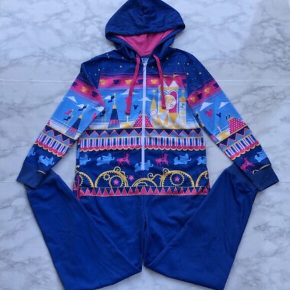 EUC Disney Parks “It’s a Small World” HOODED ADULT ONESIE SIZE LARGE - Picture 3 of 5